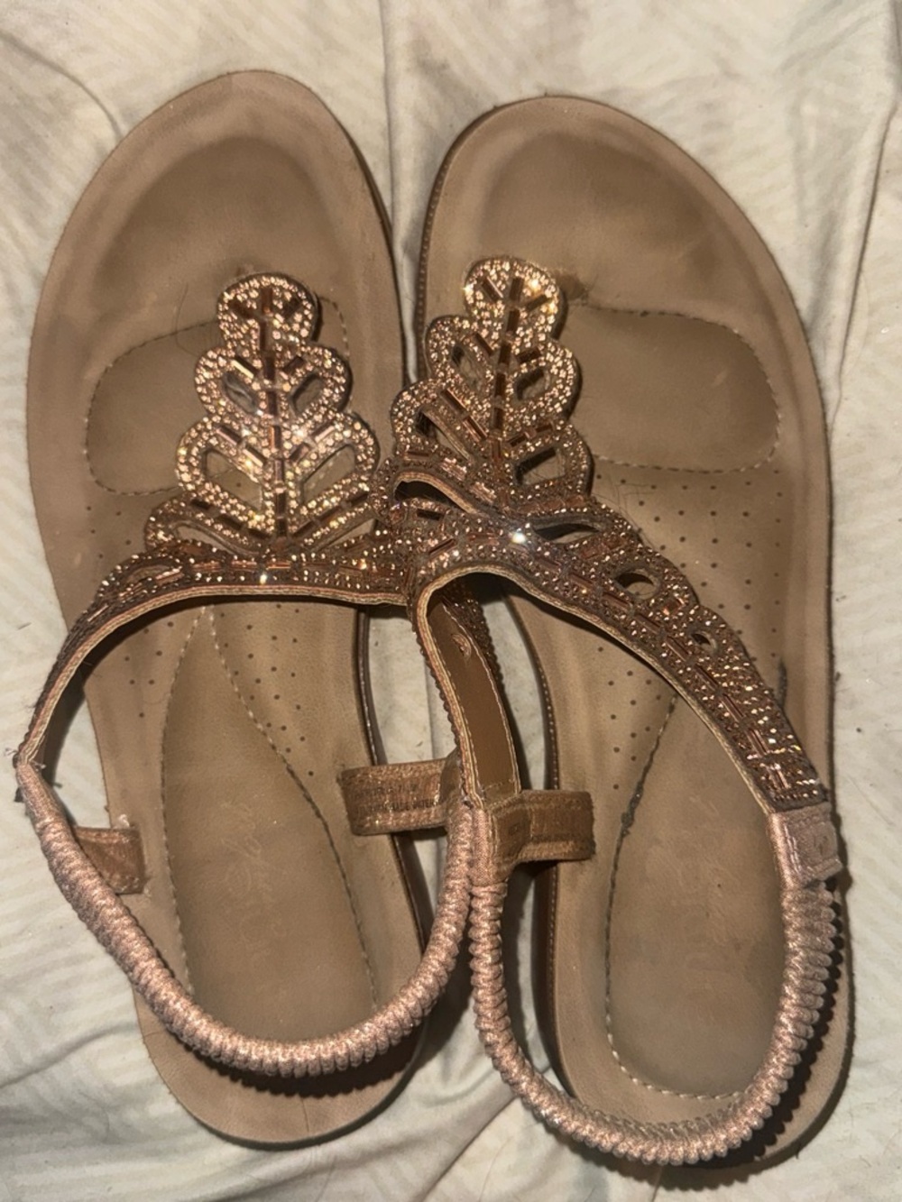 Women’s Metallic Rose T-Strap Embellished Sandals